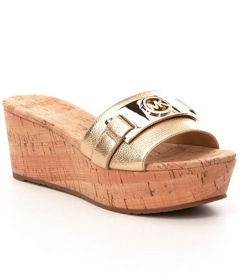 michael kors warren platform wedge sandal white gold logo|Wedges Michael Kors .